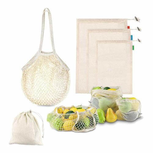 Ciaoed Reusable Produce Bags Natural Organic Cotton Mesh Produce Bags Washable Eco-Friendly Bags for Grocery Shopping Storage Vegetables Fruits Toys Durable Bag Double Stitched