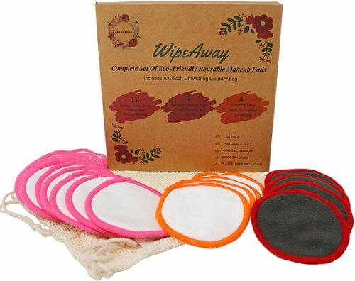 Complete Set Of Reusable Makeup Removal Pads 20 Pack, Washable Bamboo Cotton Pads, Laundry Bag, Eco Friendly Face Make Up Remover Wash Cloth, Facial Cleansing Wipes, All Skin Types, By Aromabelle