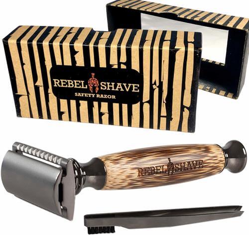 Double Edge Safety Razor for Men & Women - Bamboo Razor in Eco Friendly Case w Mirror - 3 Colours - Any DE Razors Blade Fits - Durable & Sustainable - Great Christmas Gift - Rebel Shave