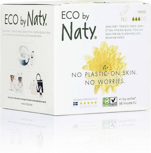 Eco von Naty Hygienepads - Normal, 15 Pads. Absorbierende, dünne Hygienepads auf Pflanzenbasis. Veganer. 0% Kunststoff
