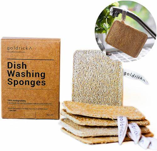 Goldrick - Pack Of 5 - Organic Dishwashing Sponges - Scrub - Scourer - Natural Loofah Plant Fibrous - Zero Waste Kitchen Accessory - 100% Biodegradable