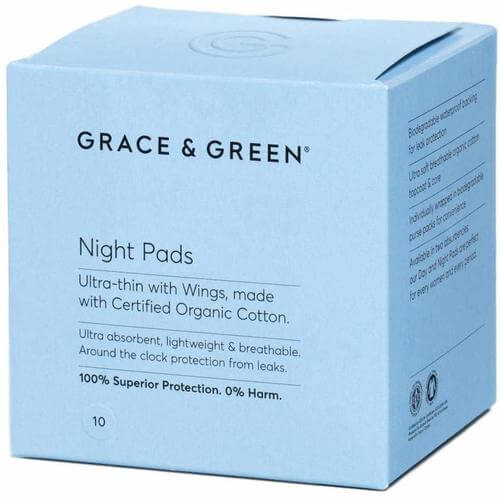 Grace & Green, Premium Organic Sanitary Pads. Ultra Thin Superior Protection with Wings